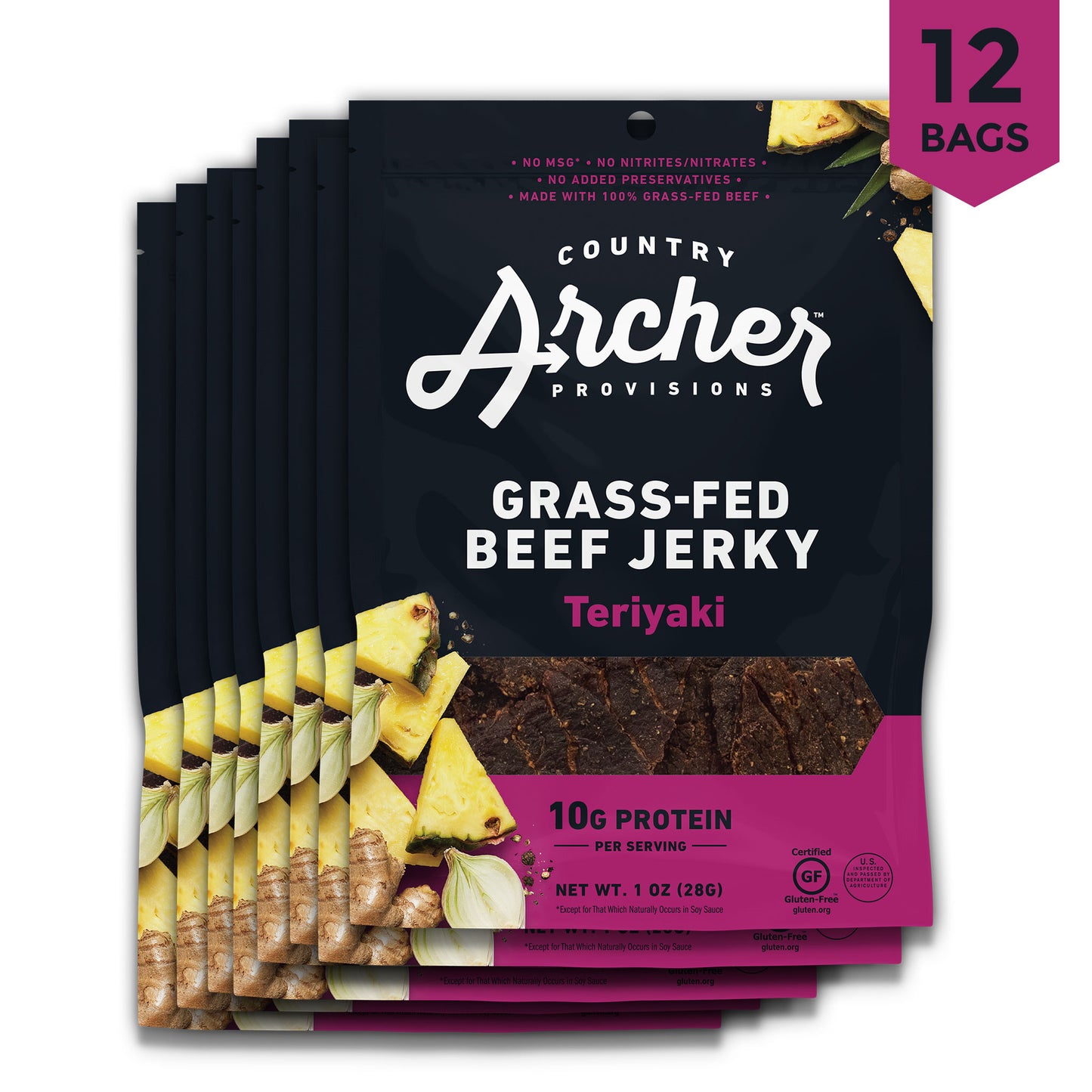  Teriyaki Beef Jerky by Country Archer, Teriyaki Beef Jerky, Beef - Gluten-Free - Gra, teriyaki-beef-jerky, , 2.5oz Bag