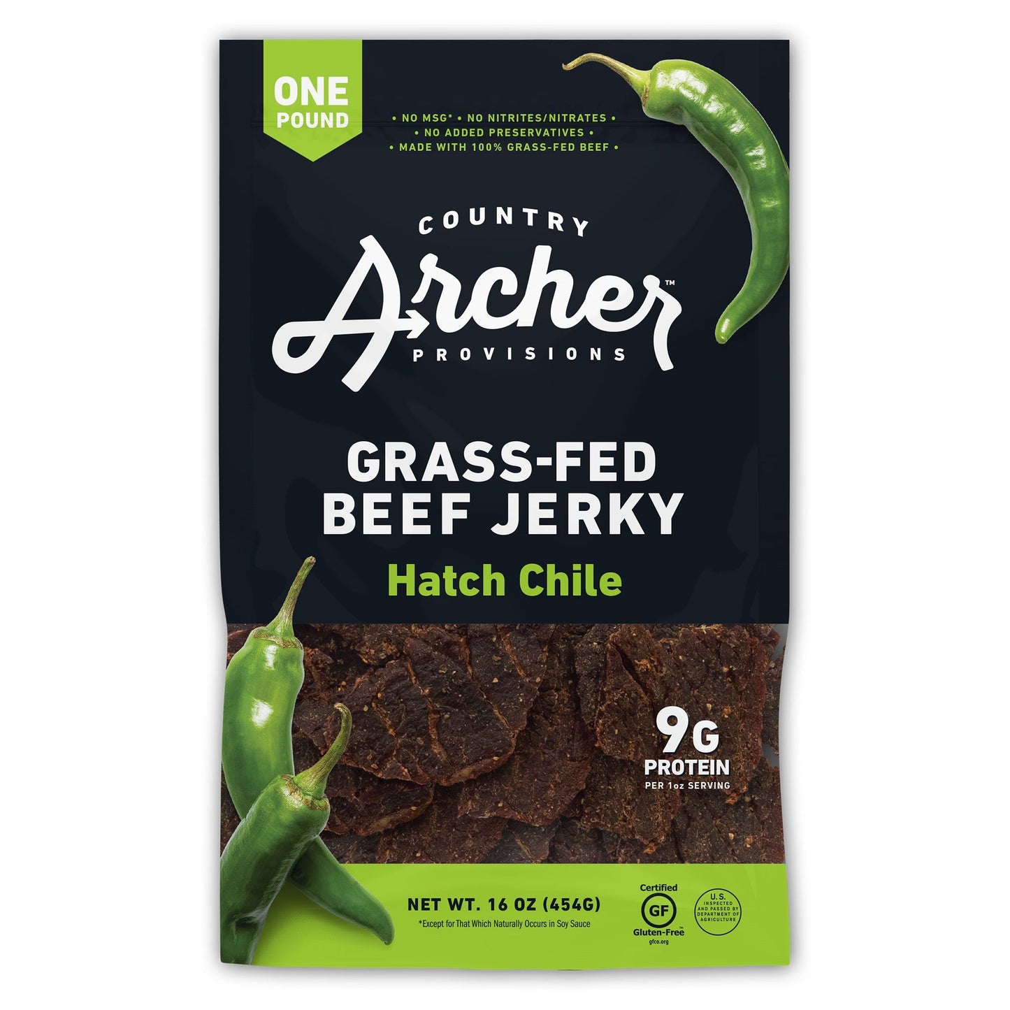 Hatch Chile Beef Jerky by Country Archer, 16oz Bag, Beef - Gluten-Free - Grass Fed, hatch-chile-beef-jerky, , 16oz Bag