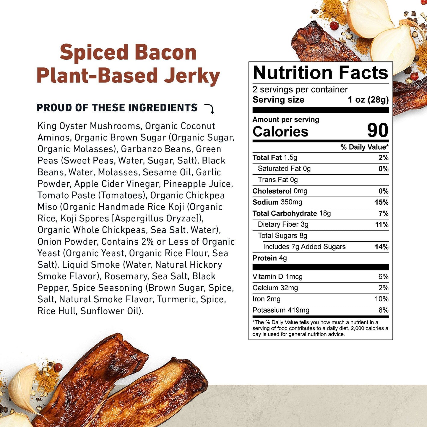 Spiced Bacon Mushroom Jerky by Country Archer, Spiced Bacon Mushroom Jerky, 100% King, mushroom-bacon-jerky, , 2oz Bag