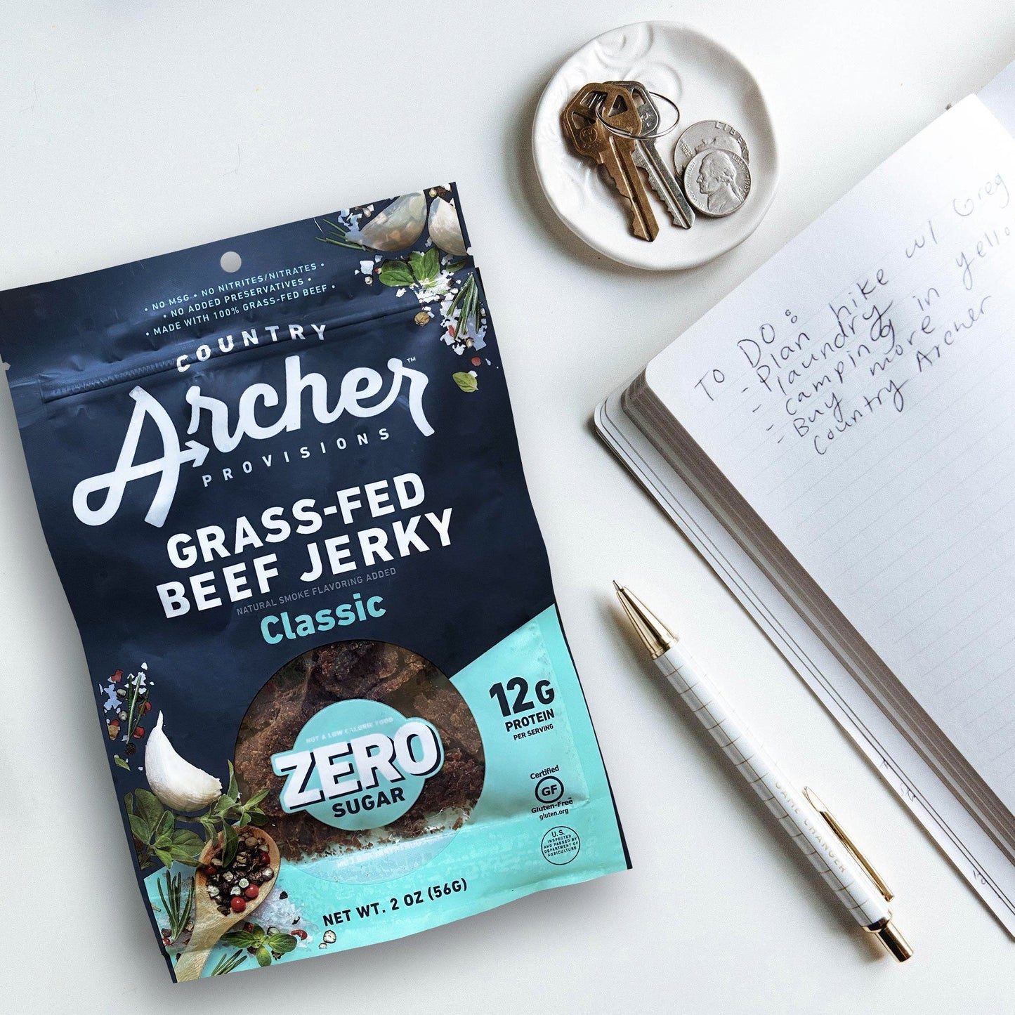 Zero Sugar Classic Beef Jerky by Country Archer, Zero Sugar Classic Beef Jerky, Beef - Gluten-Free - High Protein - Jerky - Jerky_Day_Promo - Keto - No Preservatives - Organic Ingredients - Paleo - Zero Suga, zero-sugar-classic-beef-jerky, , 2oz Bag