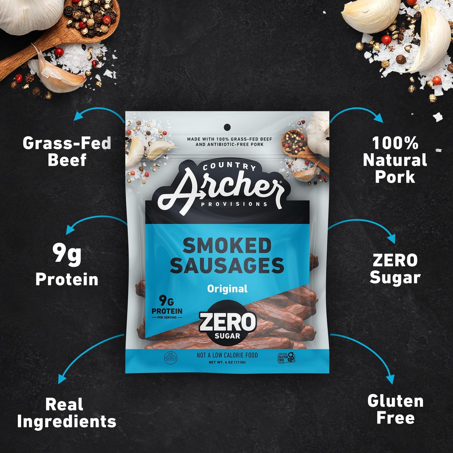 Original Smoked Sausage by Country Archer Provisions, Original Smoked Sausage, sti, original-smoked-sausage, , 4oz Bag