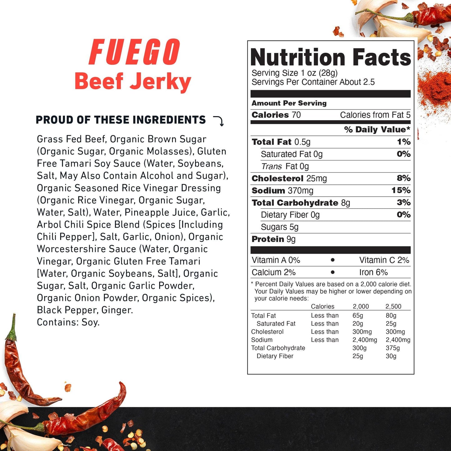 Fuego Beef Jerky by Country Archer, Fuego Beef Jerky, Beef - Gluten-Free - Grass Fed Be, fuego-beef-jerky, , 2.5oz Bag