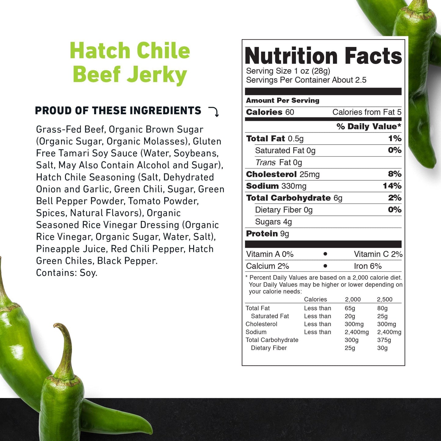 Hatch Chile Beef Jerky by Country Archer, Hatch Chile Beef Jerky, Beef - Gluten-F, hatch-chile-beef-jerky, , 2.5oz Bag