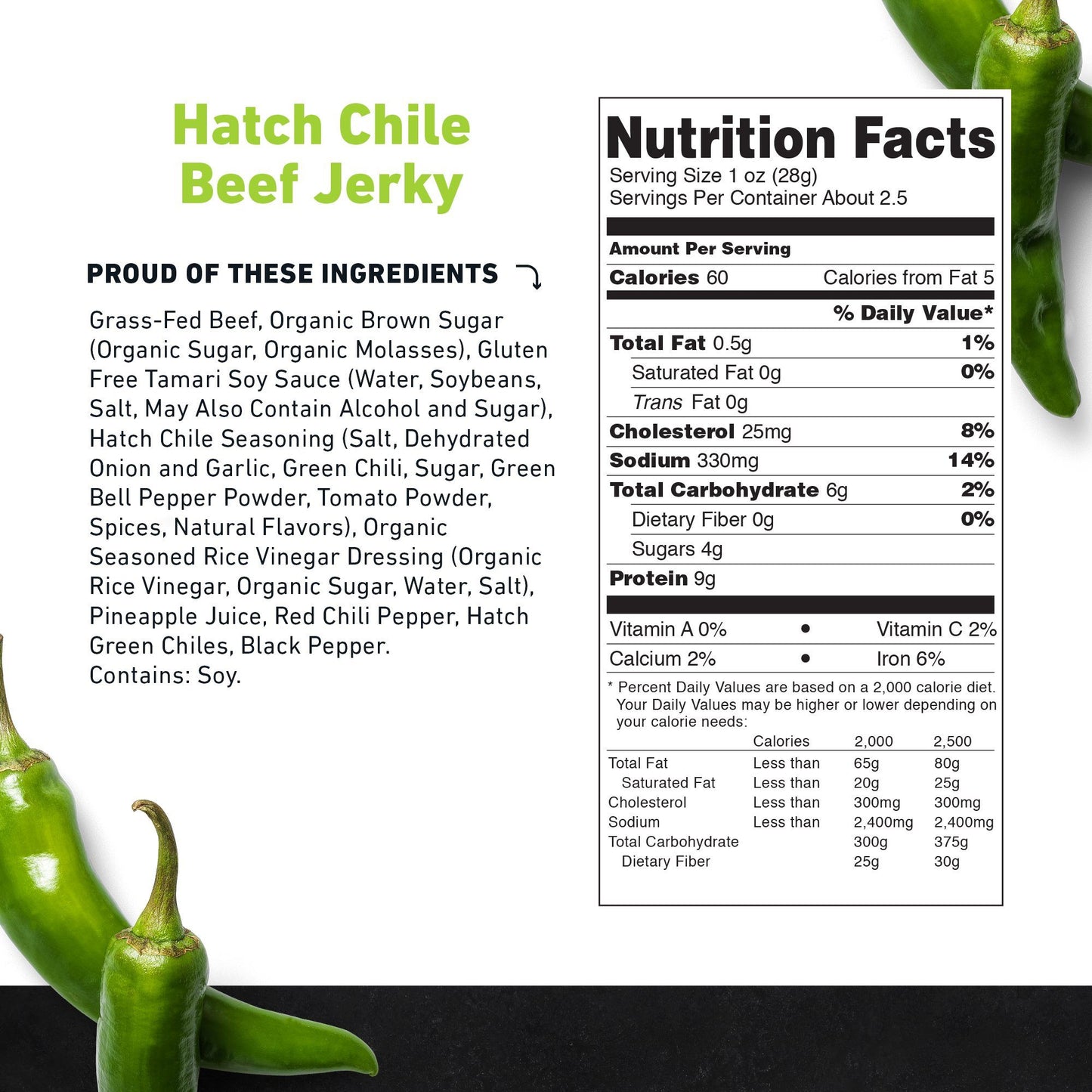  Hatch Chile Beef Jerky by Country Archer, Hatch Chile Beef Jerky, Beef - Gluten-F, hatch-chile-beef-jerky, , 2.5oz Bag