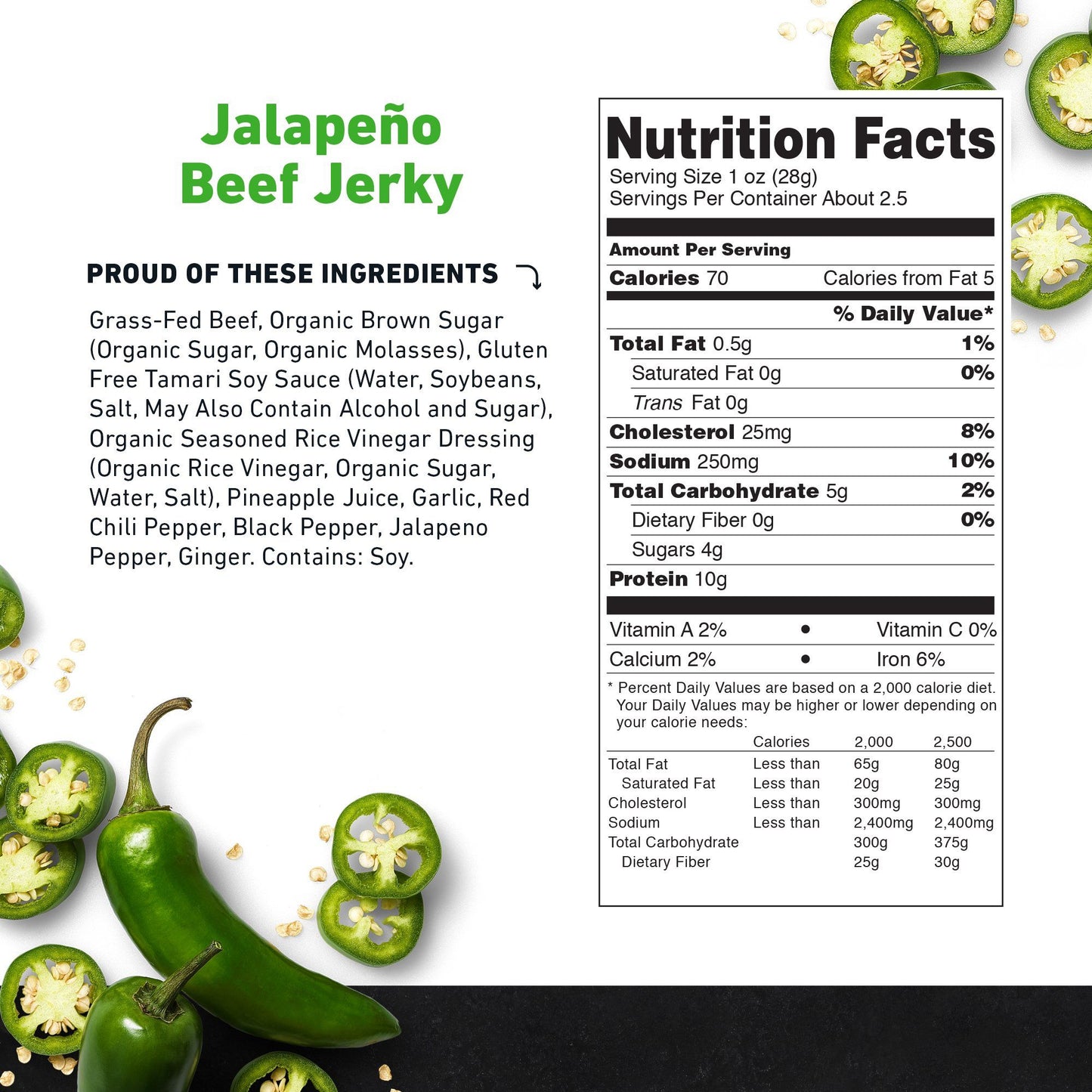 Jalapeño Beef Jerky by Country Archer, Jalapeño Beef Jerky, Beef - Gluten-Free - Gra, jalapeno-beef-jerky, , 2.5oz Bag