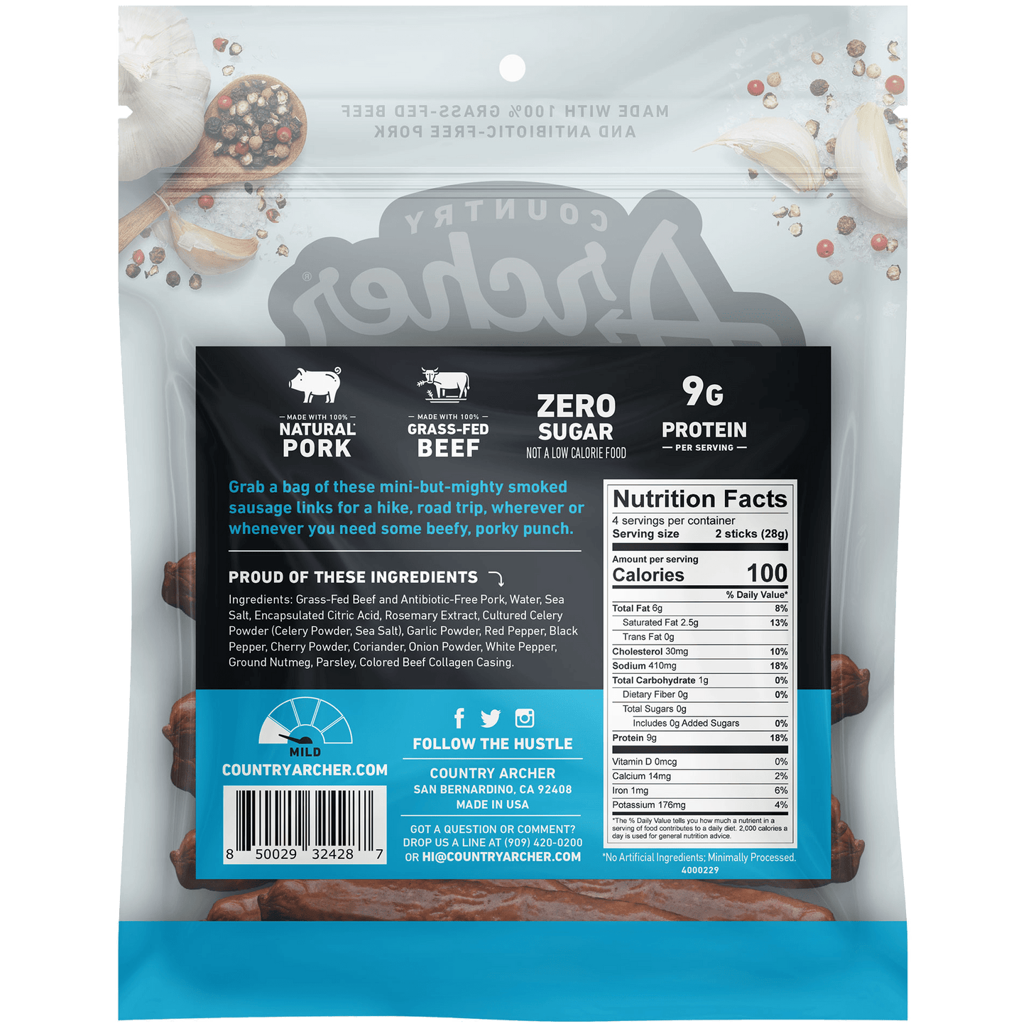 Original Smoked Sausage by Country Archer Provisions, Original Smoked Sausage, sti, original-smoked-sausage, , 4oz Bag