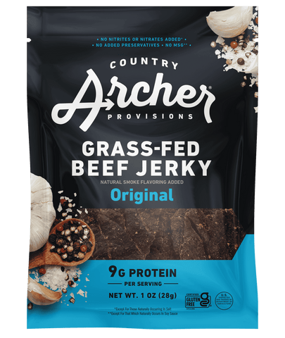 Country Archer Grass-Fed Beef Jerky Original 1 oz package, front of package