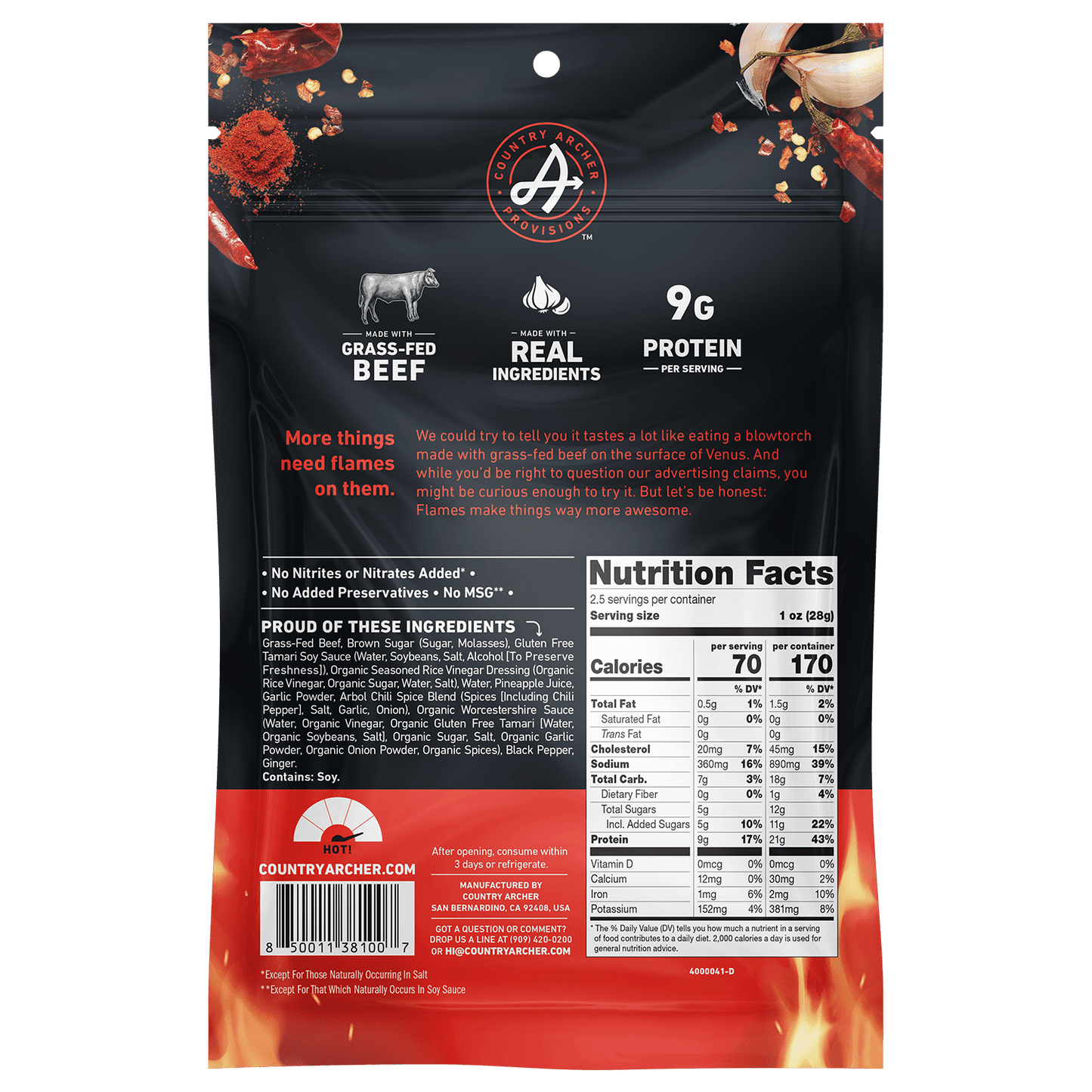 Fuego Beef Jerky. Back of package