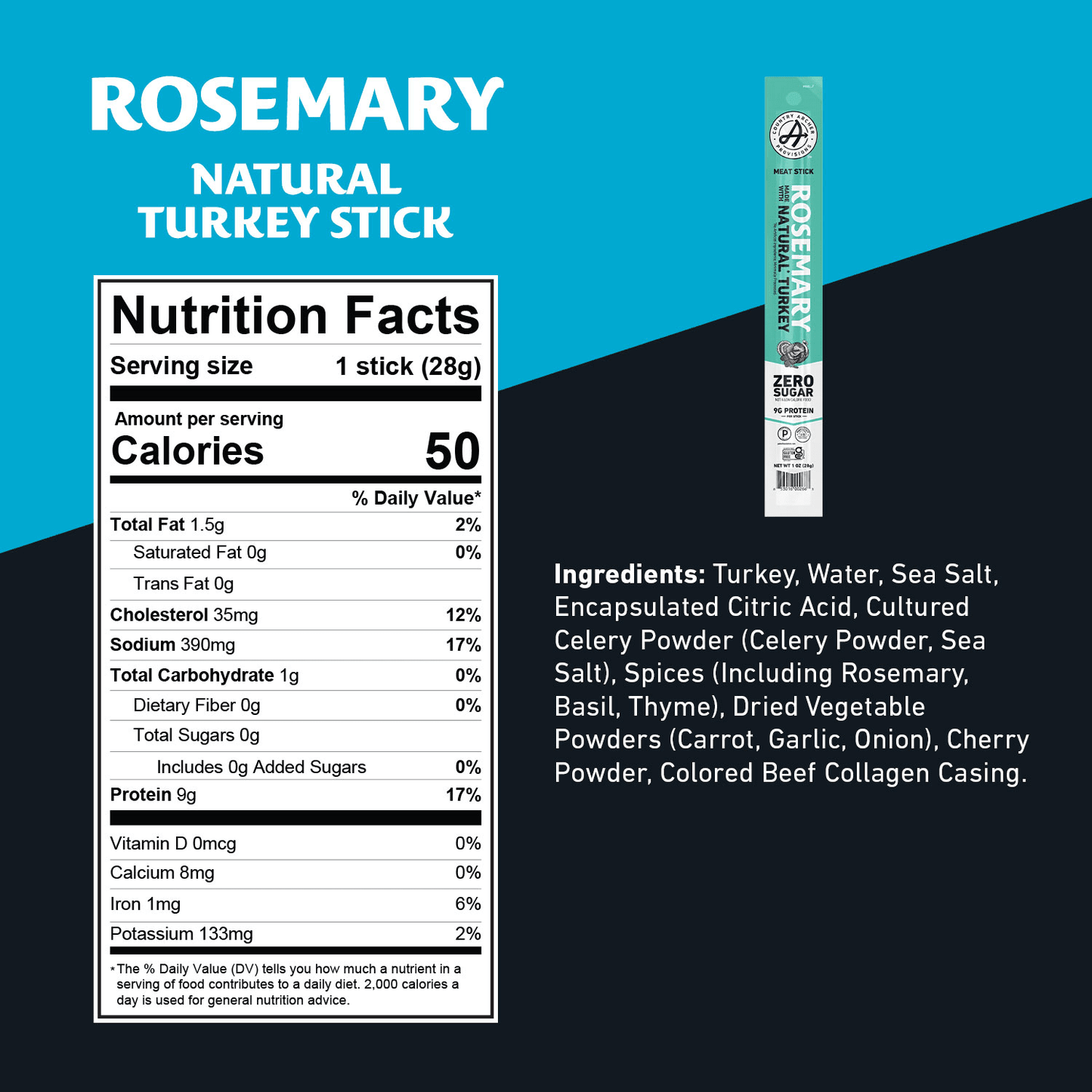 Rosemary Turkey Jerky Meat Stick Nutritional Info