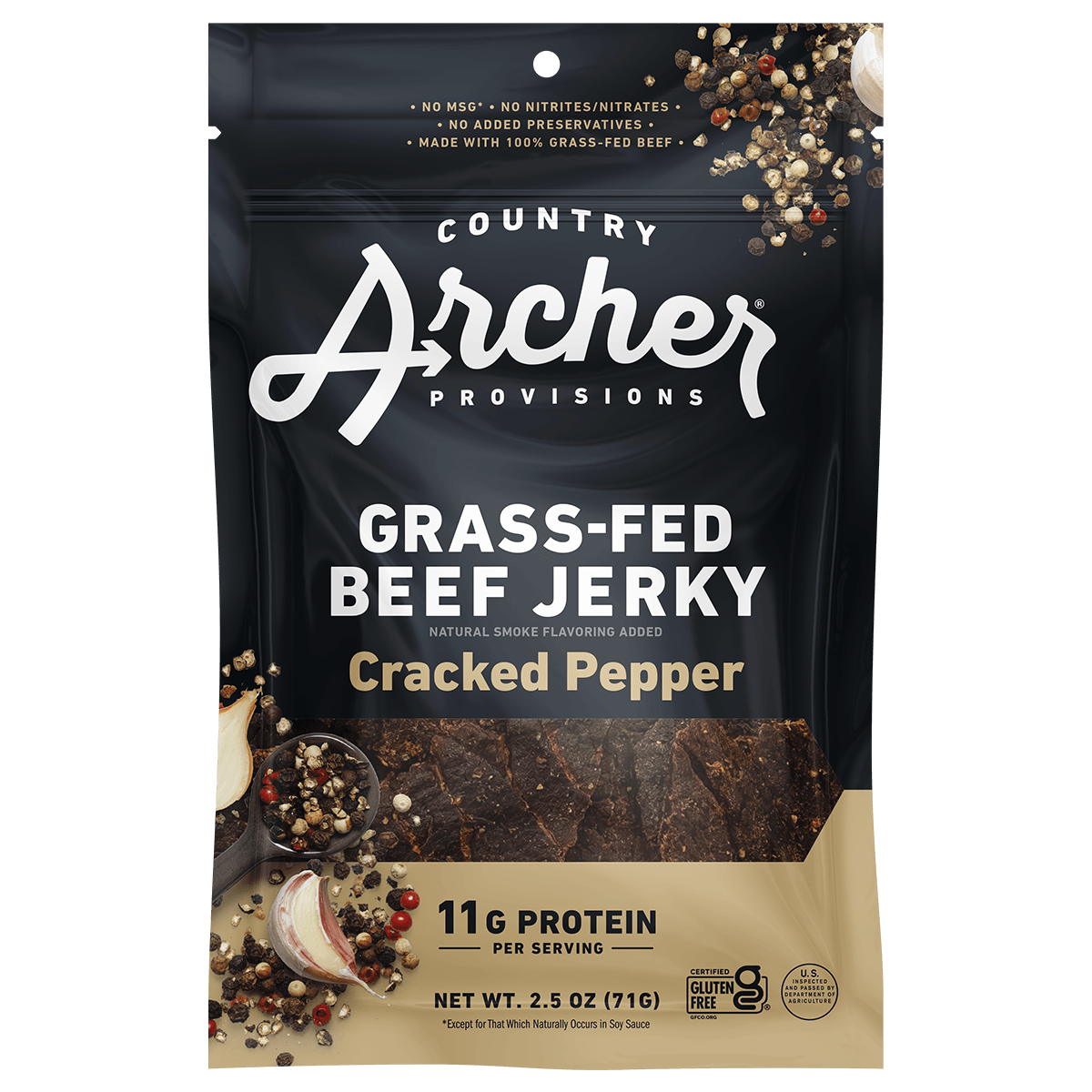  Cracked Pepper Beef Jerky by Country Archer, 3-Pack (3 x 2.5oz bags), Beef - Beef Jerky - Gluten-Free - Grass Fed Beef - High Protein - Jerky - Jerky_Day_Promo - No Preservatives - Organic Ingredients - Original L, cracked-pepper-beef-jerky, , 3-Pack (3 x 2.5oz bags)