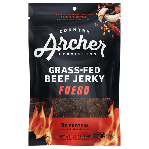  Fuego Beef Jerky by Country Archer, Fuego Beef Jerky, Beef - Gluten-Free - Grass Fed Be, fuego-beef-jerky, , 2.5oz Bag