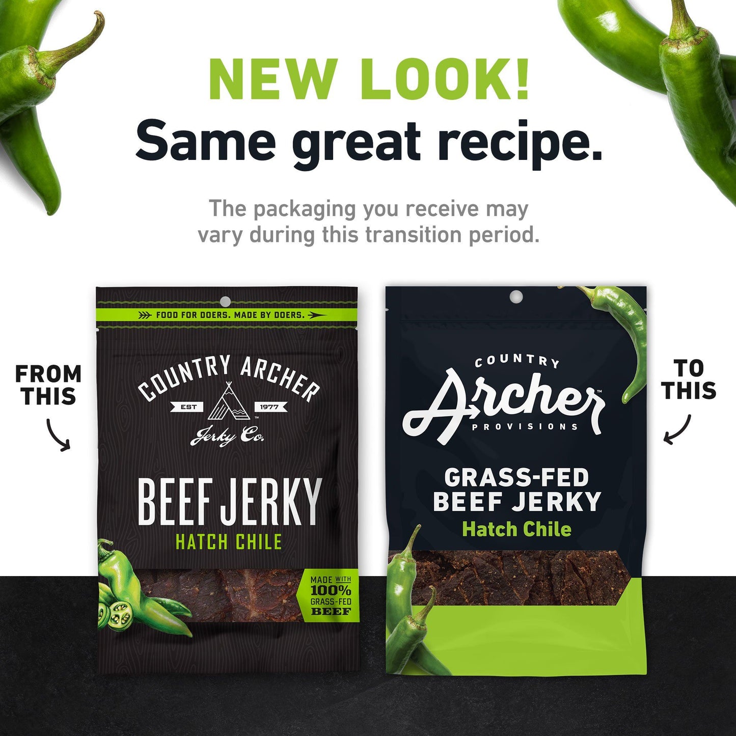  Hatch Chile Beef Jerky by Country Archer, Hatch Chile Beef Jerky, Beef - Gluten-F, hatch-chile-beef-jerky, , 2.5oz Bag