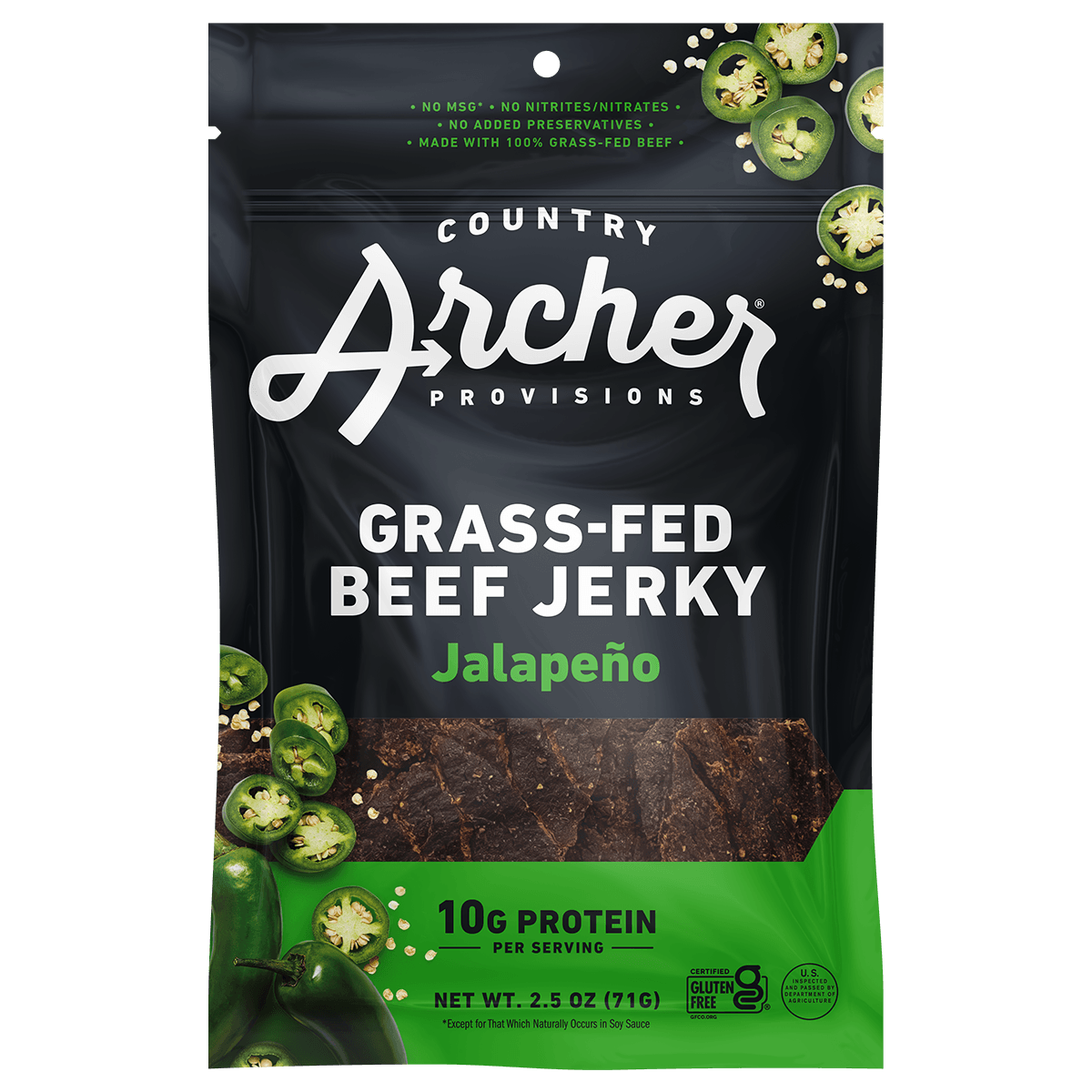  Jalapeño Beef Jerky by Country Archer, Jalapeño Beef Jerky, Beef - Gluten-Free - Gra, jalapeno-beef-jerky, , 2.5oz Bag