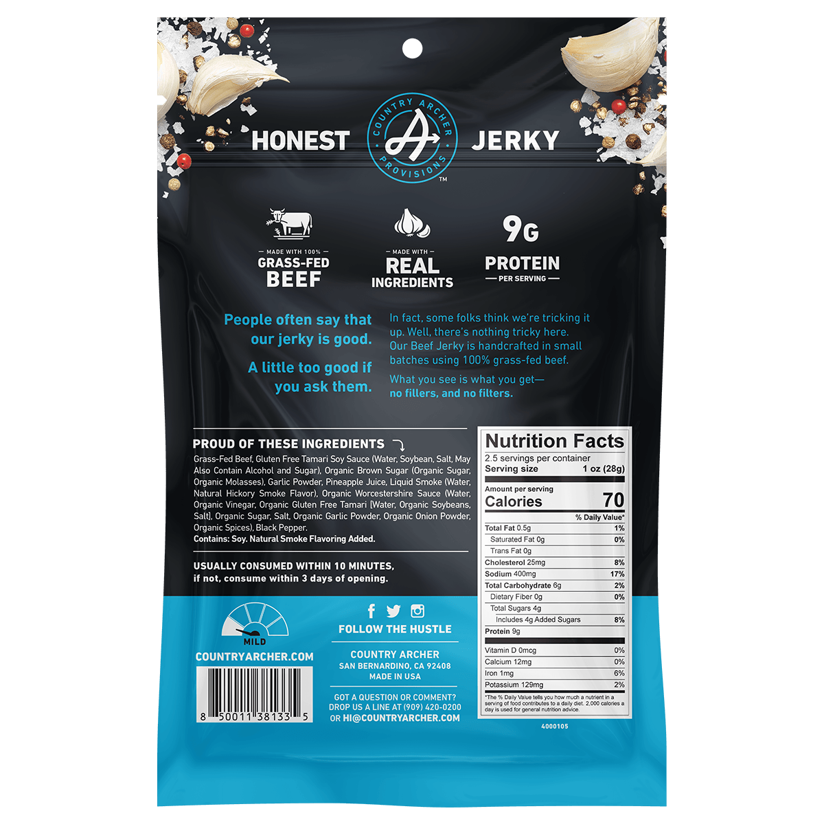  Original Beef Jerky by Country Archer, Original Beef Jerky, Beef - Gluten-Free - Gra, original-beef-jerky, , 2.5oz Bag