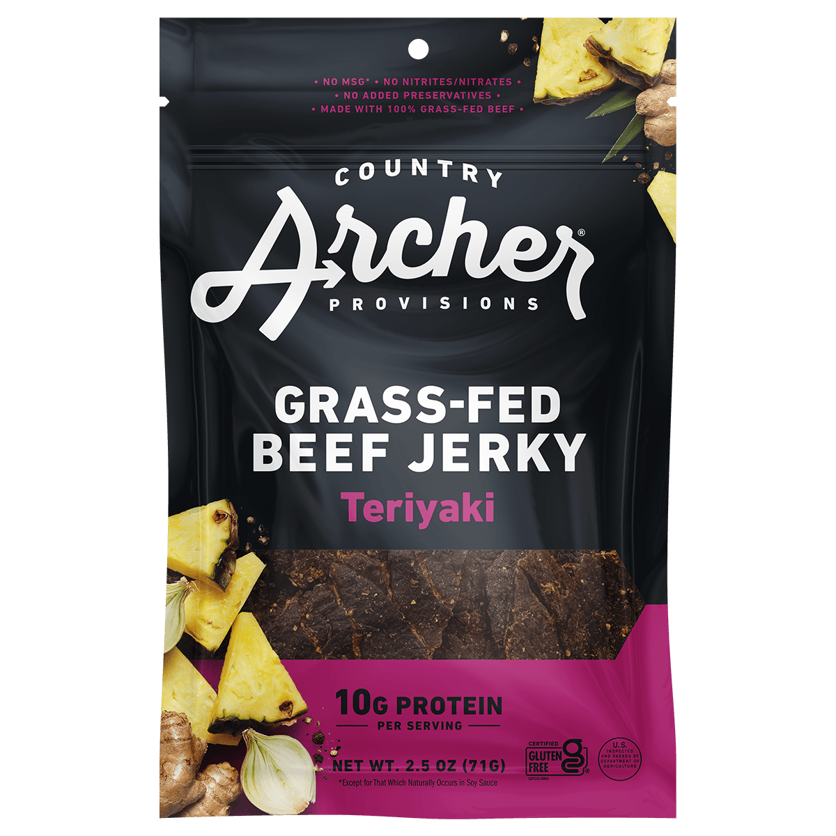  Teriyaki Beef Jerky by Country Archer, Teriyaki Beef Jerky, Beef - Gluten-Free - Gra, teriyaki-beef-jerky, , 2.5oz Bag