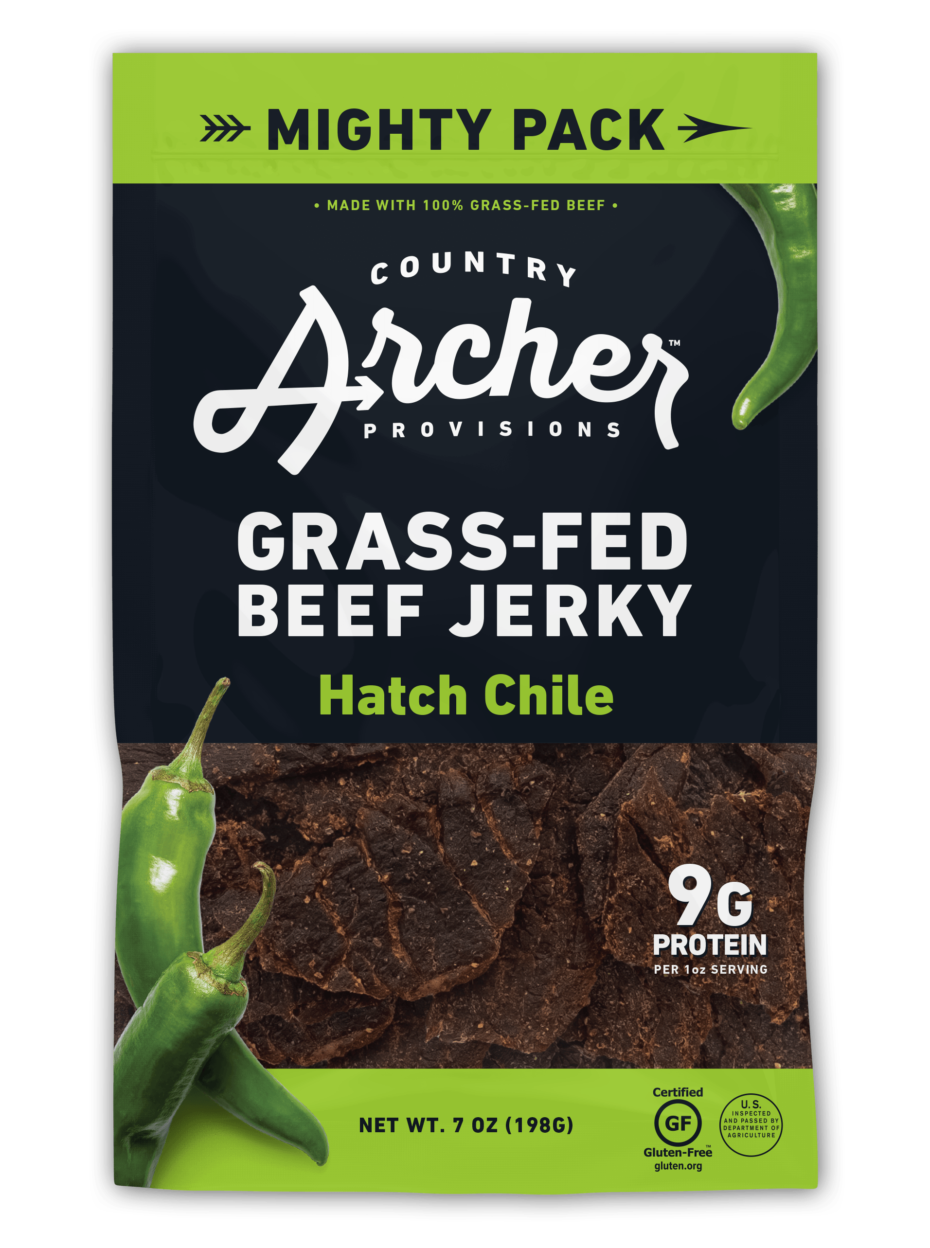  Hatch Chile Beef Jerky by Country Archer, 7oz (8ct Box), Beef - Gluten-Free, hatch-chile-beef-jerky, , 7oz (8ct Box)