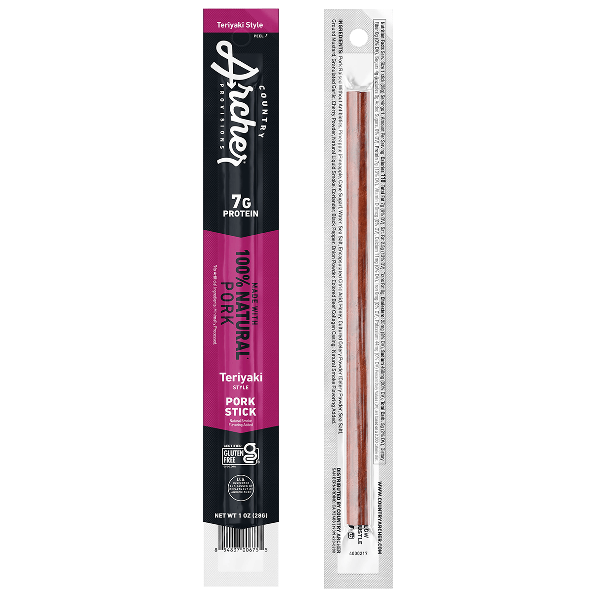  Teriyaki Style Pork Stick by Country Archer, Teriyaki Style Pork Stick, All Na, teriyaki-style-pork-stick, , 1oz Stick